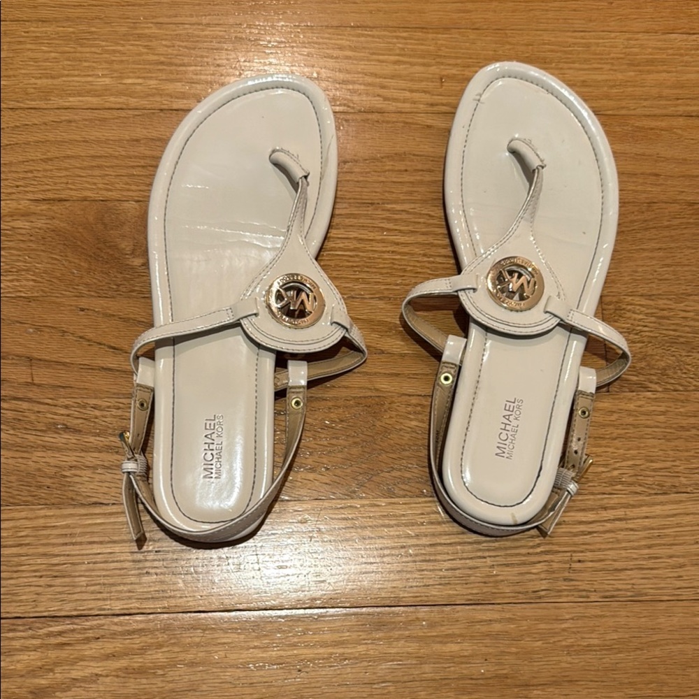 Michael Kors White Sandals with Medallion Detail. Worn once